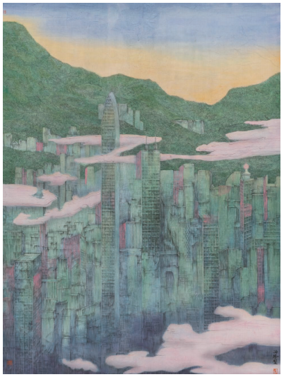 《山水之城》240cm×200cm　彩墨绢本　2021 年