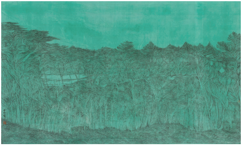 《仙湖的冬树》200cm×120cm　彩墨绢本　2021 年